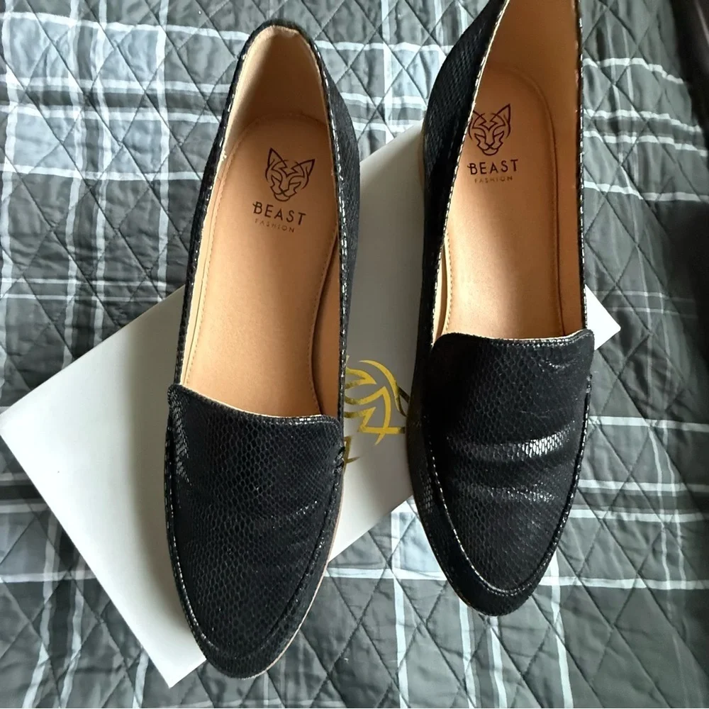 BEAST FASHION NIB for Buckle Black Faux Croc On Trend Loafers Slip-Ons Sz 9